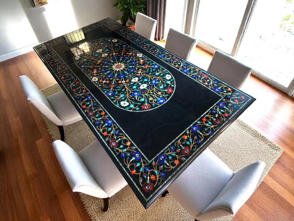 Pietradura Rectangular Dining Table with Adorable Marble Finish